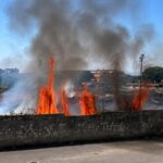 LATINA | Vasto incendio al Campo Boario: fiamme altissime e una densa colonna di fumo visibile da tutta la città